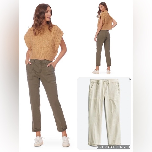 NWT LILA RYAN Beige Khaki HIgh Rise Payton Military‎ Straight Crop Cuff Pants 16 - Picture 1 of 6